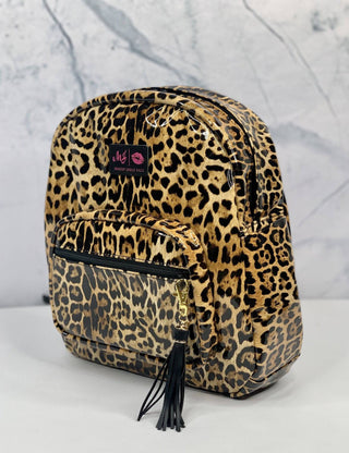 Makeup Junkie Mini Backpack - Tan Patent Leopard