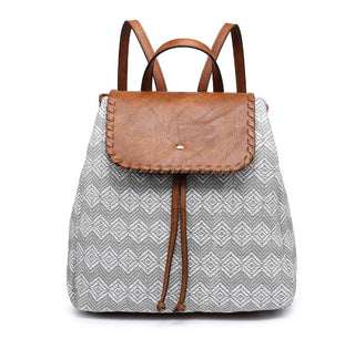 Saffron 2 Tone Straw-Textured Backpack w/ Whipstitch Design