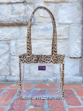 Makeup Junkie In The Clear Stadium Tote - Tan Patent Leopard