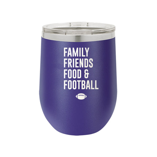 Family, Friends, Food, & Football Purple 12oz Insulated Tumbler