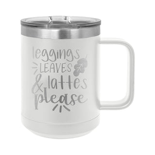 Leggings, Leaves, & Lattes White 15oz Insulated Mug